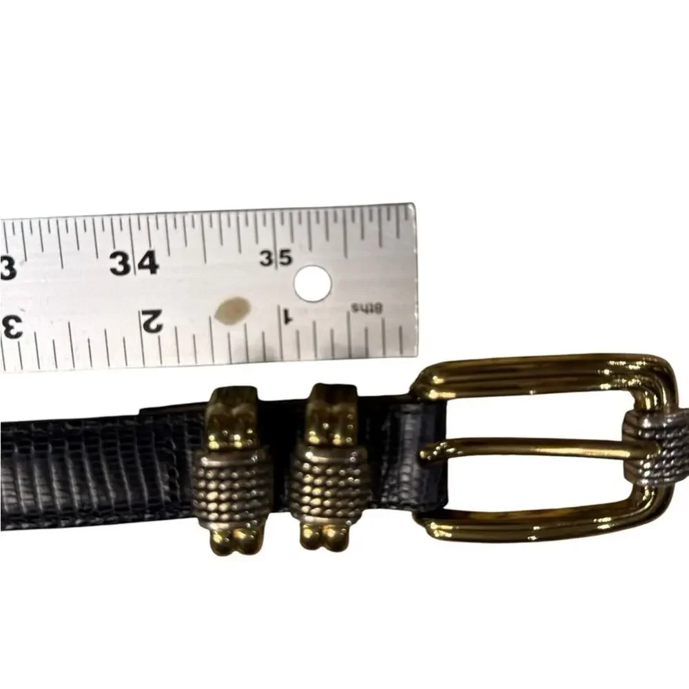Vintage Brighton Classics Black Lizard Texture Belt Gold Buckle Womens 32